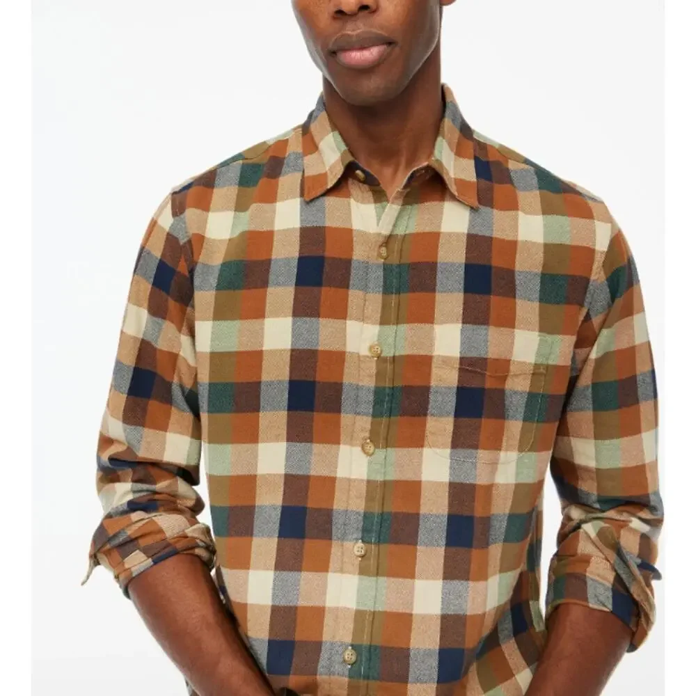 J.CREW Mens Slim Fit Flannel Shirt Large Brown Natural BU177 NWOT